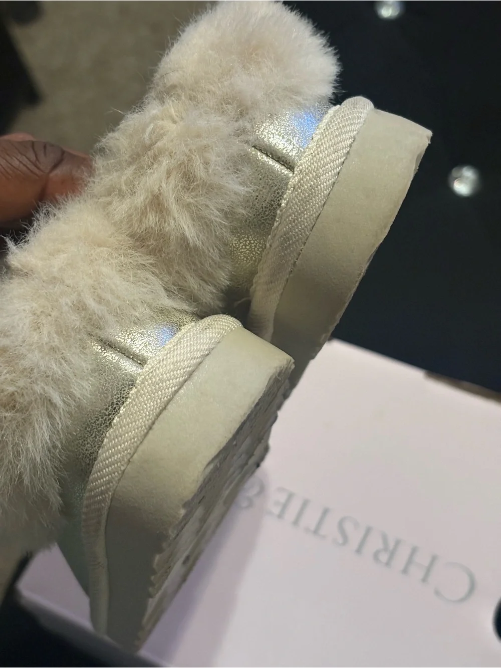Kids Metallic Cream/goldPom Slip-On Shoes